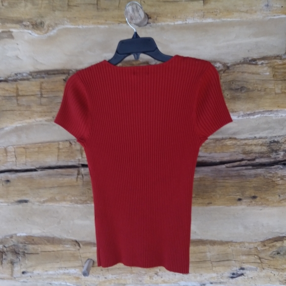 3/$10 RQT Senna Red Square Neck Short Sleeved Ribbed Knit Sweater  Large - Picture 4 of 5